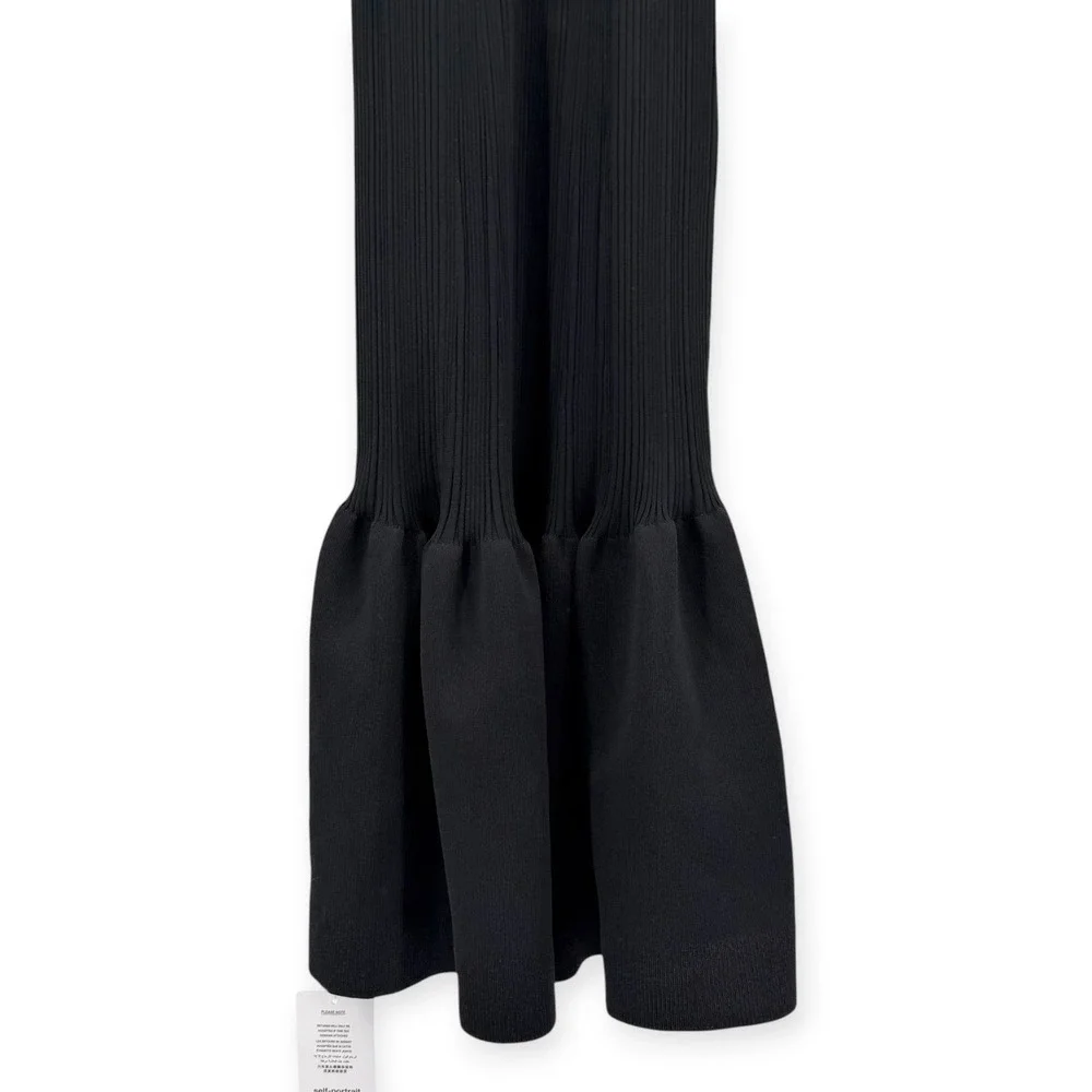 NWT Self-Portrait Black Ribbed Knit Fluted Midi Dress $555 - Size Small - Picture 12 of 16